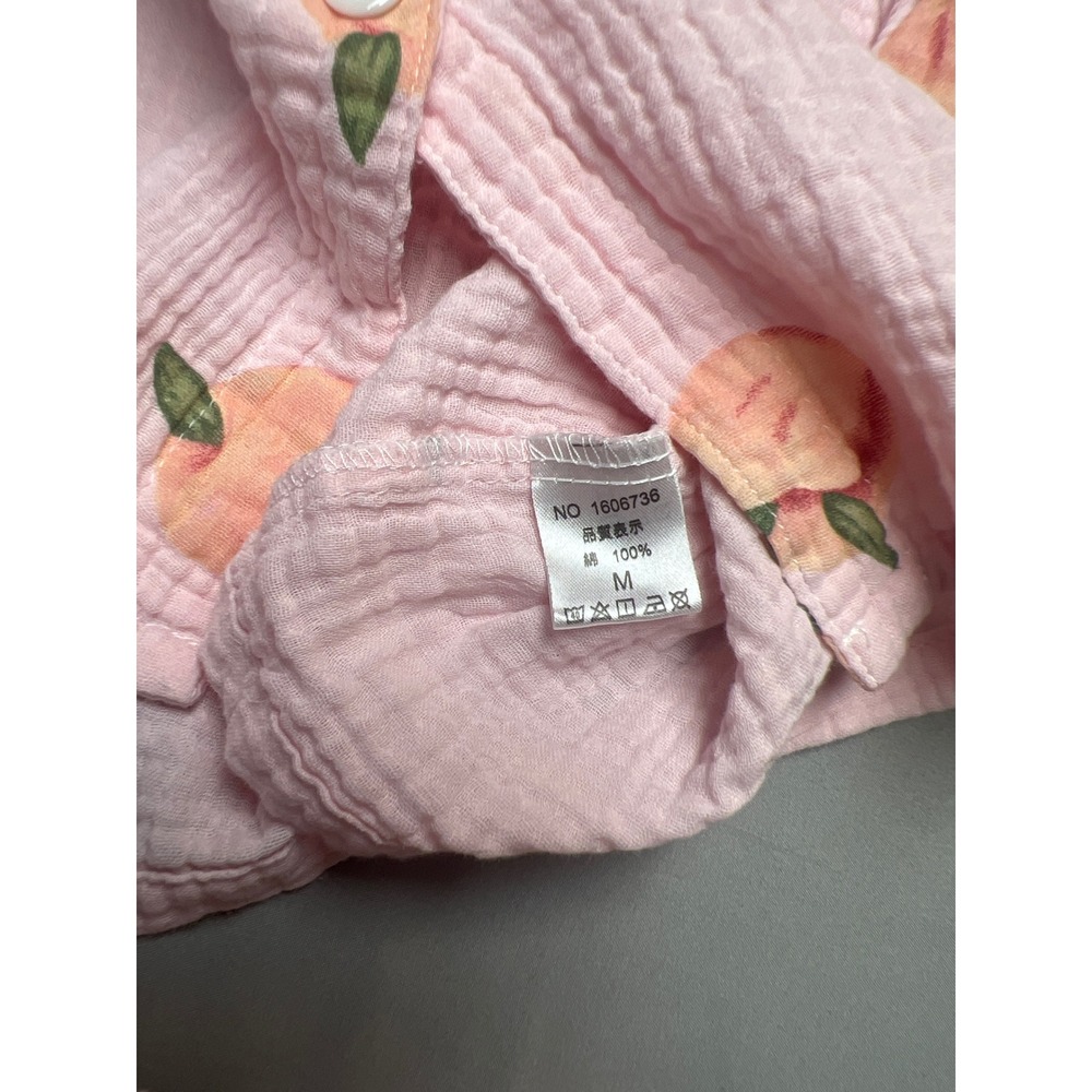 Pink Peach Print Cotton Gauze Pajama Set Lace Trim Long Sleeve Pants M - Picture 5 of 7